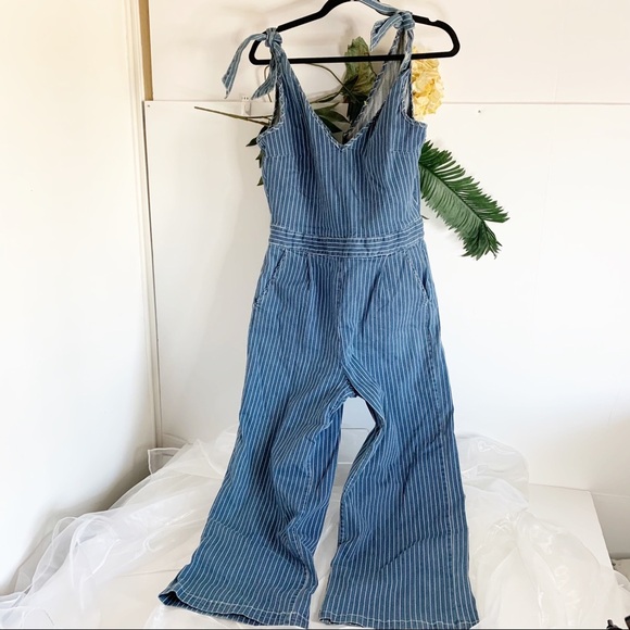 - Chelsea & Violet Womens Denim Striped Jumpsuit Blue - Picture 2 of 7